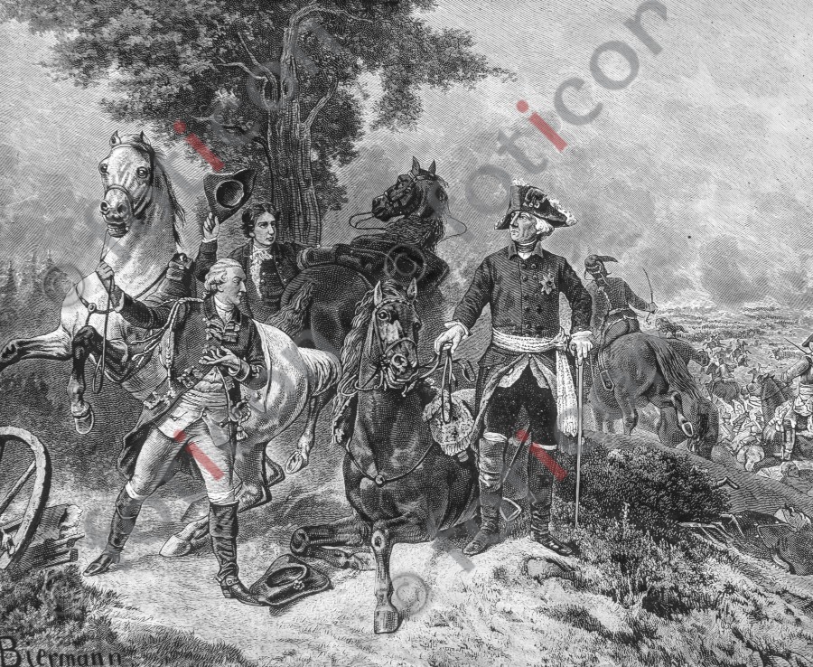 Friedrich der Große in der Schlacht bei Kunersdorf am 12. August 1759  ; Frederick the Great at the Battle of Kunersdorf on 12 August 1759 (foticon-simon-190-044-sw.jpg)